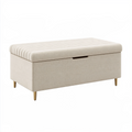 Banquette coffre de rangement 120 x 45 x 45 cm en tissu beige avec assise capitonnée