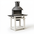 Barbecue de jardin 120 x 80 x 210 cm en acier noir et béton blanc avec cheminée et thermomètre