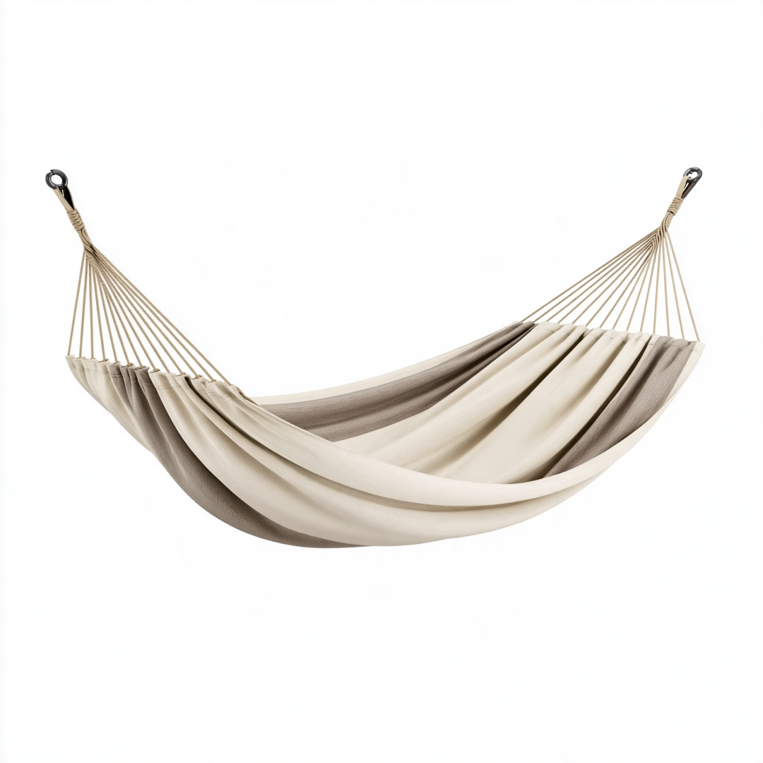 Hamac 300 x 150 cm en coton beige écru suspendu style naturel
