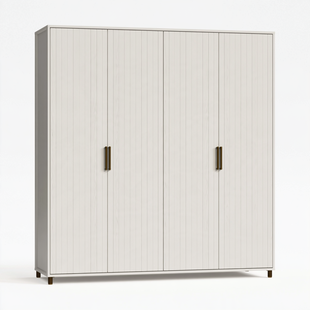 Armoire 180 x 60 x 200 cm en panneaux de bois blanc pour rangement à 4 portes style contemporain